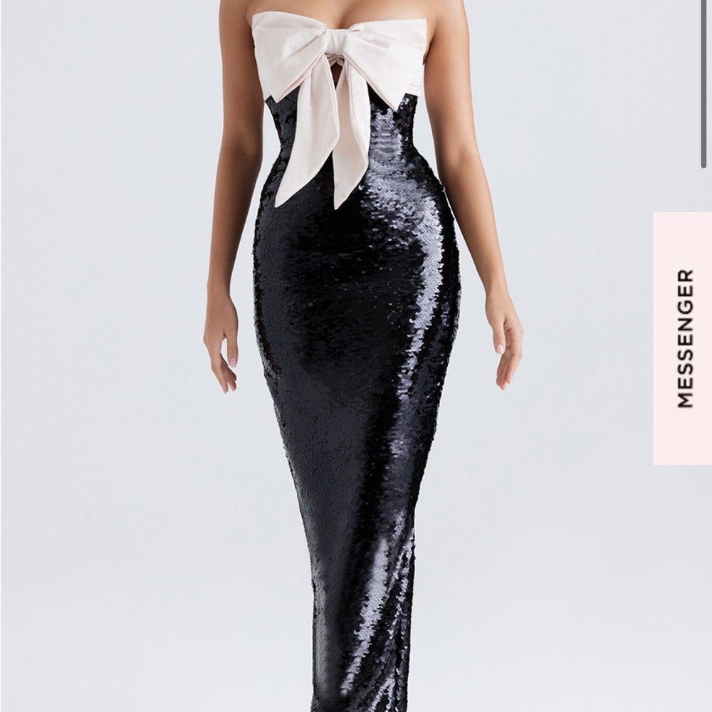 House of CB black bow sequin gown- new with tags